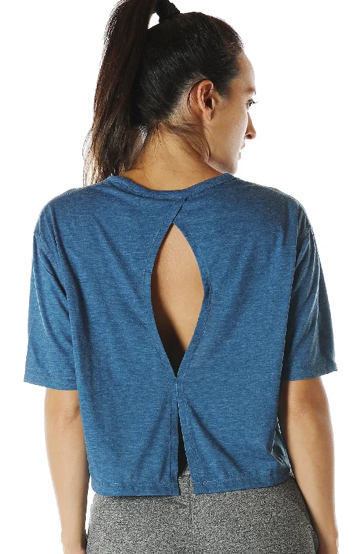 Women's Yoga Tops for Core Strengthening -icyzone Open Back Workout Top Shirts - Yoga t-Shirts Activewear Exercise Crop Tops for Women