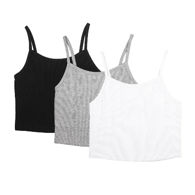 Yoga Tops for Movement and Flexibility -icyzone Spaghetti Strap Tank Crop Top - Sleeveless Open Back Cotton Ribbed Knit Cami Shirts Women