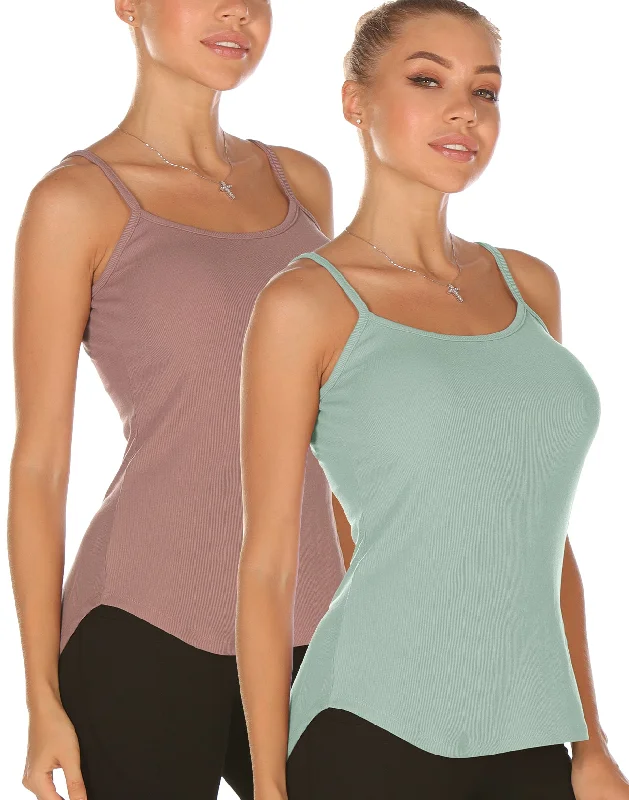 Yoga Tops with Stretchable Fabric for Movement -icyzone Undershirts Tank Tops for Women - Spaghetti Adjustable Strap Cami Tops(Pack of 2) Yoga Tops with Stretchable Fabric for Movement -icyzone Undershirts Tank Tops for Women - Spaghetti Adjustable Strap Cami Tops(Pack of 2)