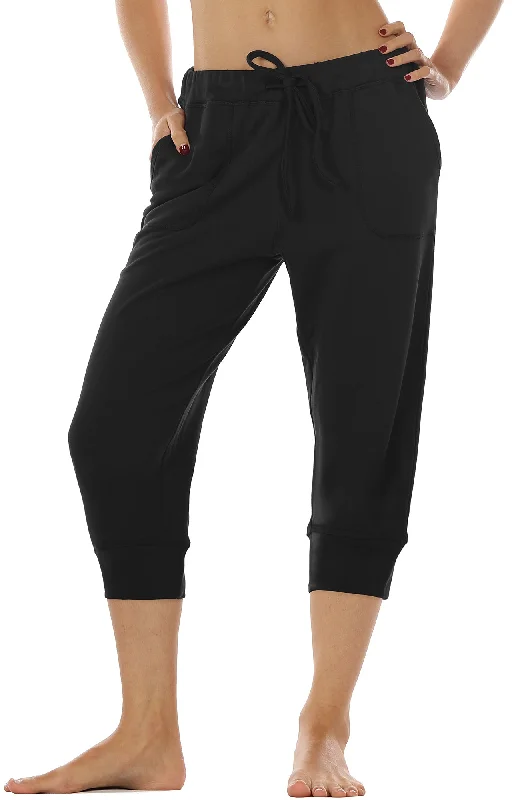 Yoga Pants for Low-Impact Exercise -icyzone Women's French Terry Jogger Lounge Sweatpants - Active Capri Pants for Women