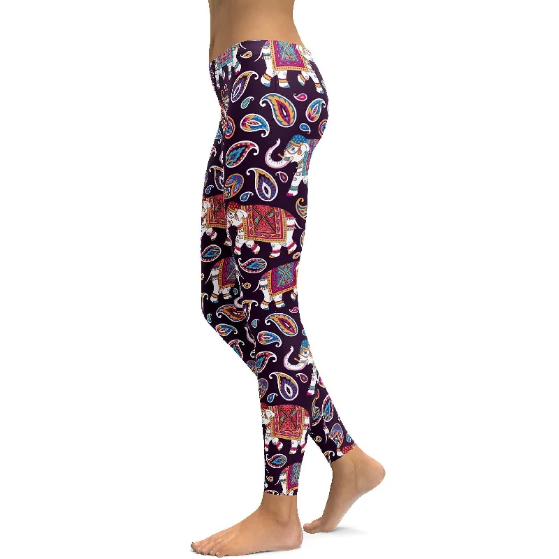 Women's Best Fit Yoga Pants -Indian Elephant Pattern Leggings