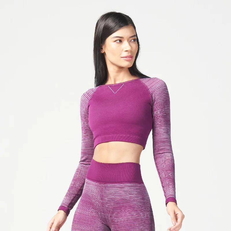 Yoga Tops for Softness and Comfort -Infinity Stripe Seamless Crop Top - Dark Purple