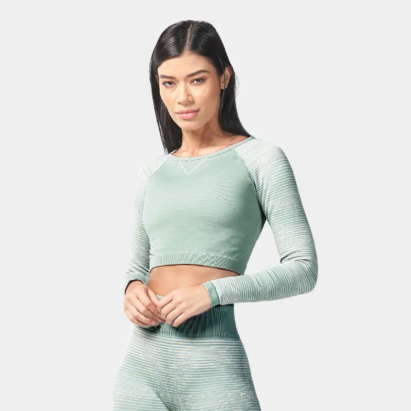 Plus Size Yoga Tops -Infinity Stripe Seamless Crop Top - Green Surf
