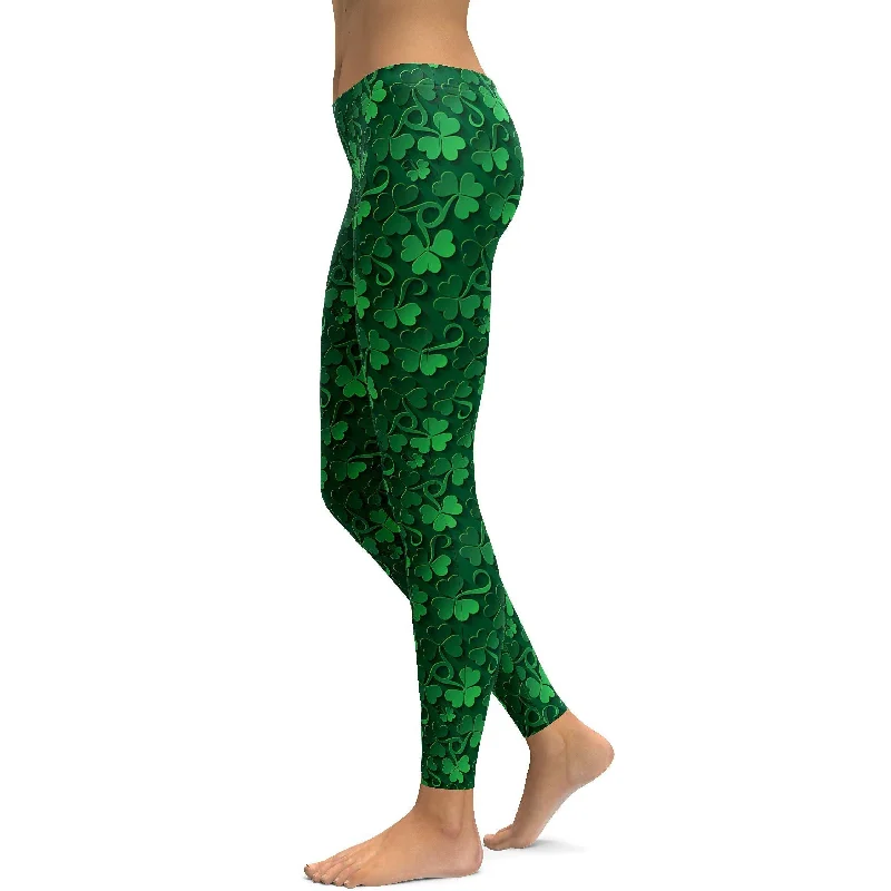 Soft Yoga Pants for Comfortable Stretching -Irish 3D Shamrocks Leggings