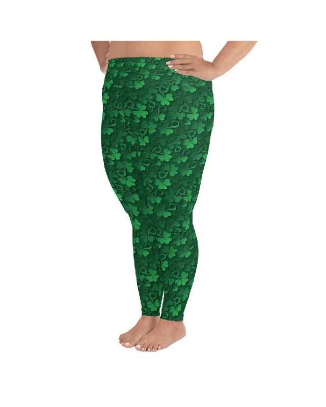 Yoga Pants with Stretch for Every Pose -Irish 3D Shamrocks Plus Size Leggings