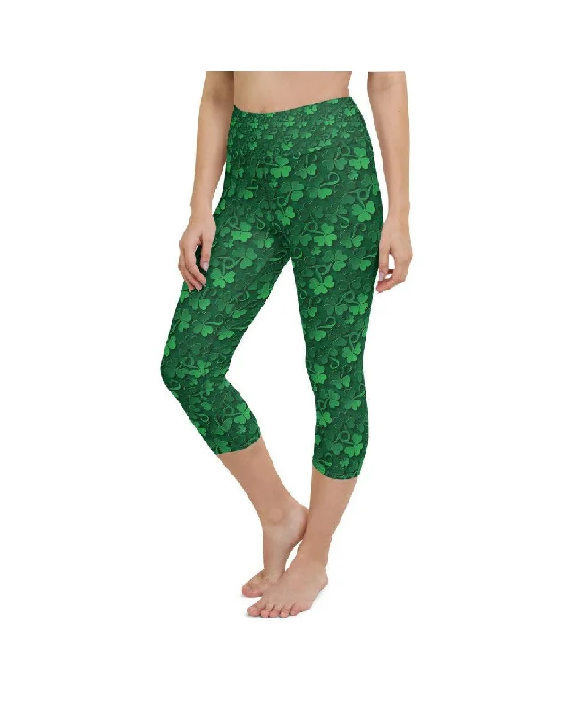 Full-Waist Yoga Pants -Irish 3D Shamrocks Yoga Capris