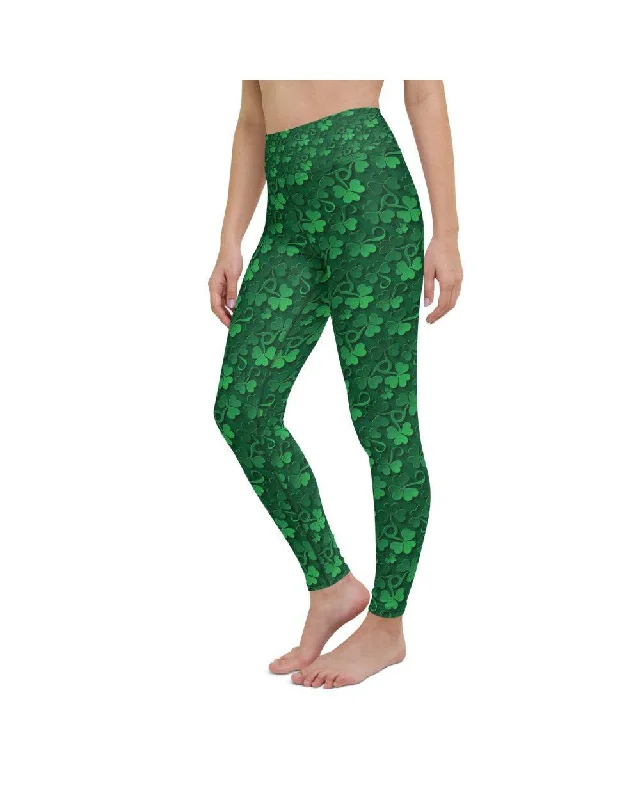 Performance Yoga Pants -Irish 3D Shamrocks Yoga Pants