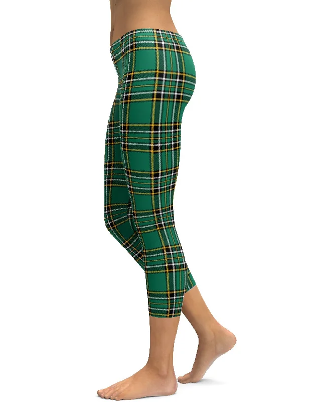 Yoga Pants for Yoga and Fitness -Irish Green Tartan Capris