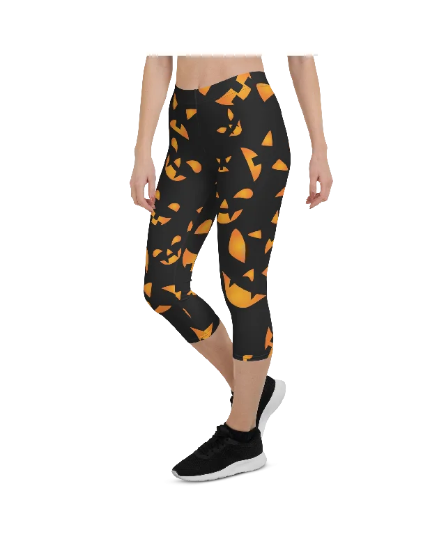 Yoga Pants for Deep Stretching -Jack-O-Lantern Halloween Capris