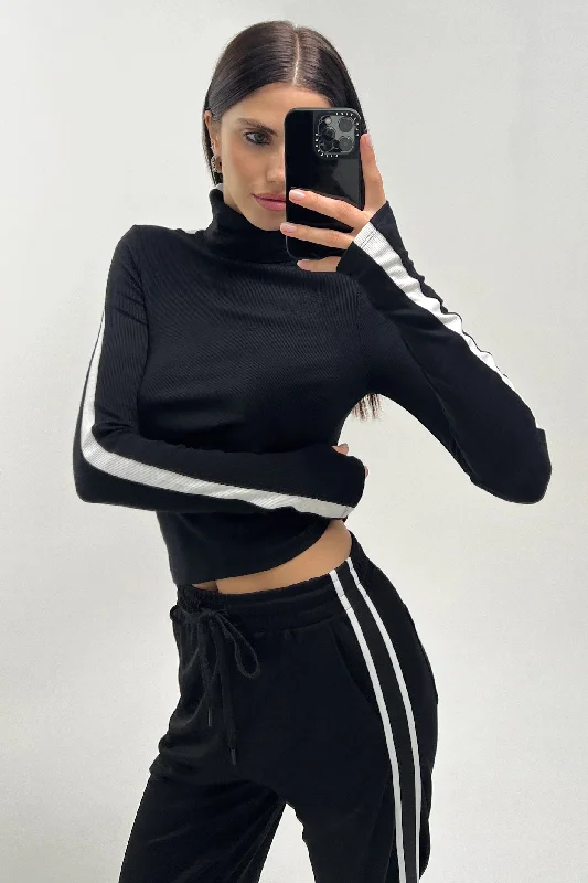Yoga Tops for Support and Comfort in Class -Jackson Rib Full Length Turtleneck - Black/White