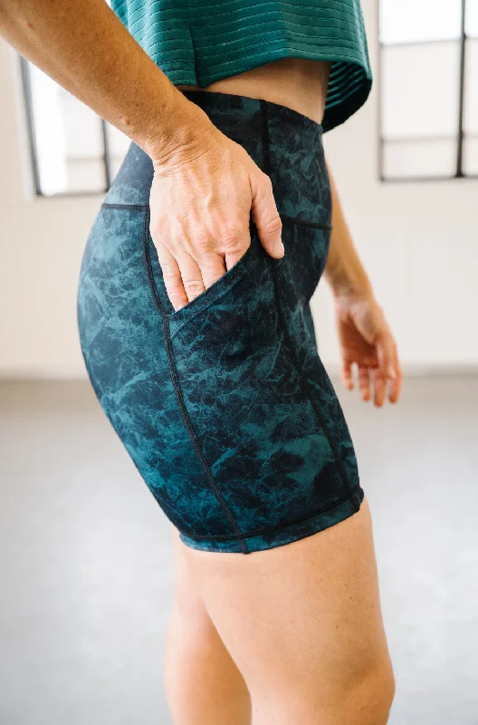 Breathable Yoga Shorts for Performance -Jade Marble Shorts