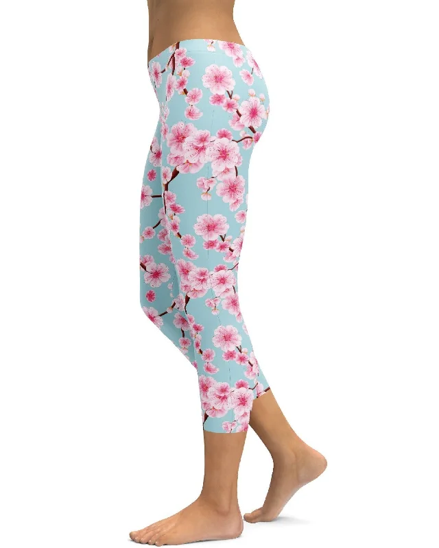Quick-Dry Yoga Pants for Women -Japanese Cherry Blossom Capris