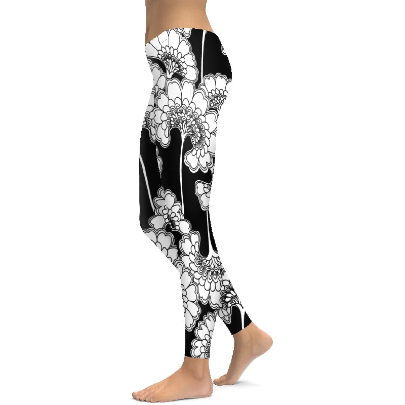 Soft and Flexible Yoga Pants -Japanese Floral Leggings