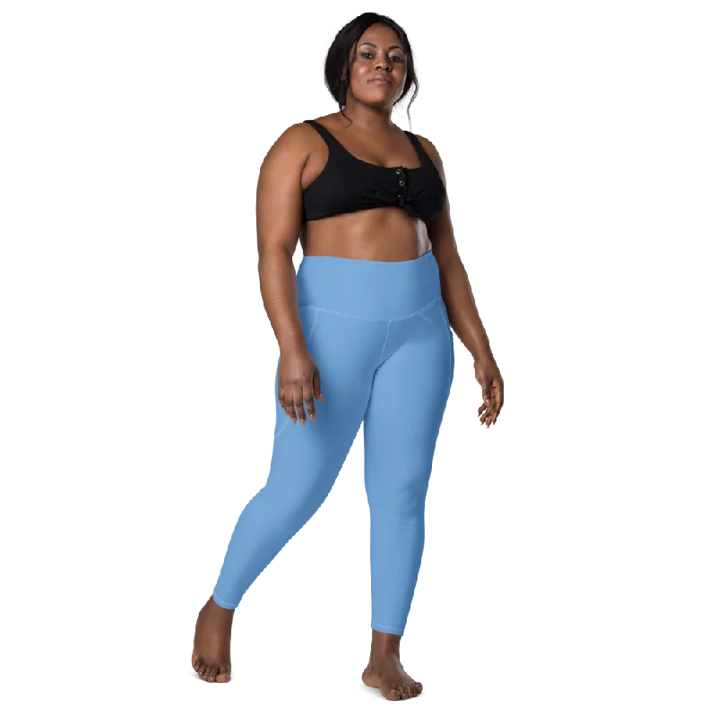Yoga Pants for Flexibility and Comfort -Solid Jordy Blue Leggings With Pockets