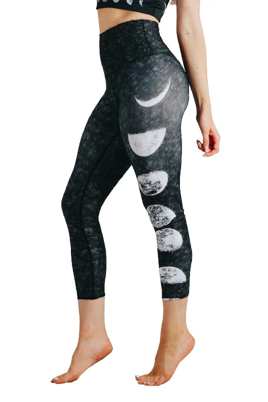 Women's Yoga Pants with Elastic Waistband -Just a Dark Moon Phase Printed Yoga Crop