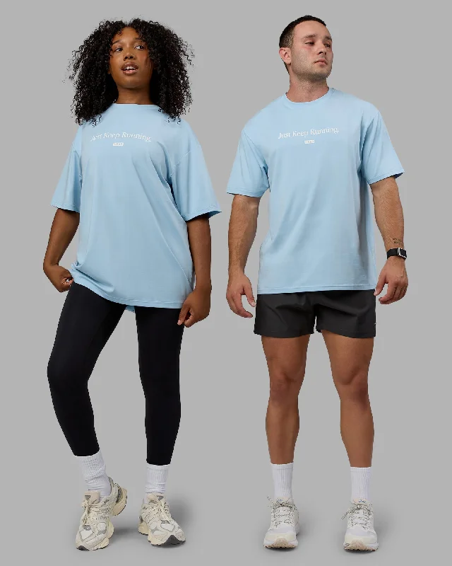 Women's Yoga Tops with Mesh Panels -Unisex Just Keep Running FLXCotton Tee Oversize - Glacial Blue-Off White