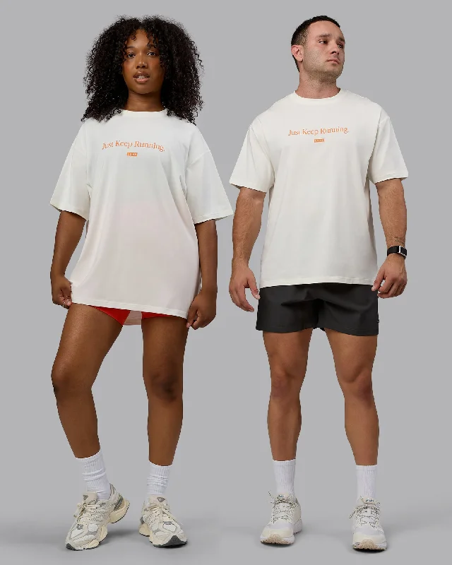 Women's Yoga Tops for Active Training -Unisex Just Keep Running FLXCotton Tee Oversize - Off White-Vibrant Orange