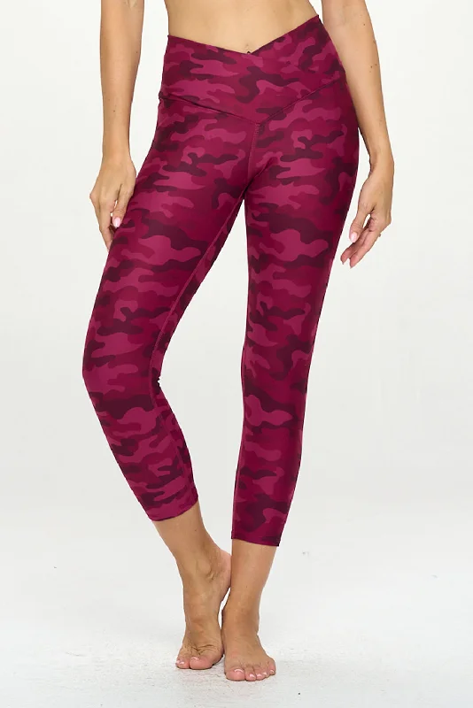 Soft Yoga Pants for Comfortable Stretching -Kate - Festival Fuchsia Camo - Cross Over - Capri Legging (High-Waist) Soft Yoga Pants for Comfortable Stretching -Kate - Festival Fuchsia Camo - Cross Over - Capri Legging (High-Waist)
