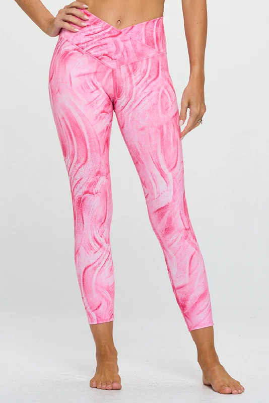 Comfortable Full Coverage Yoga Pants -Kate - Magenta Marble Glaze - Cross Over - Capri Legging (High-Waist) Comfortable Full Coverage Yoga Pants -Kate - Magenta Marble Glaze - Cross Over - Capri Legging (High-Waist)