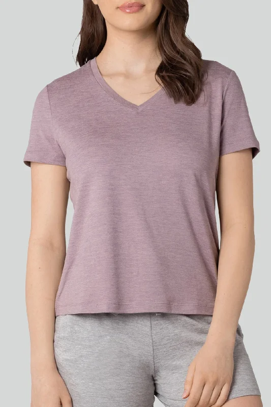 Yoga Tops for Light Yoga Practice -Knit Short Sleeve V-Neck Top