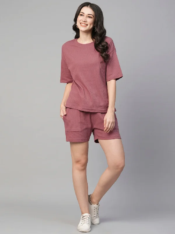 Yoga Shorts for Core Strength and Flexibility -Women's Wine Cotton Elastane Regular Fit Knit Shorts Yoga Shorts for Core Strength and Flexibility -Women's Wine Cotton Elastane Regular Fit Knit Shorts