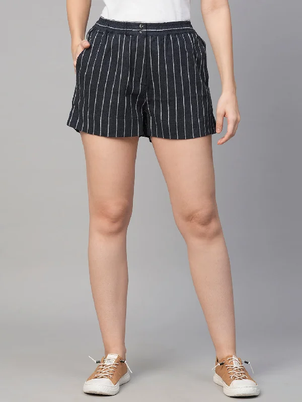 Yoga Shorts for Flexibility and Stability Training -Women's Navy Viscose Linen Regular Fit Shorts Yoga Shorts for Flexibility and Stability Training -Women's Navy Viscose Linen Regular Fit Shorts