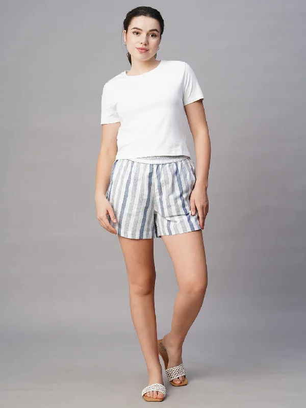 Yoga Shorts for Flexibility and Performance Training -Women's Blue Cotton Linen Regular Fit Shorts Yoga Shorts for Flexibility and Performance Training -Women's Blue Cotton Linen Regular Fit Shorts