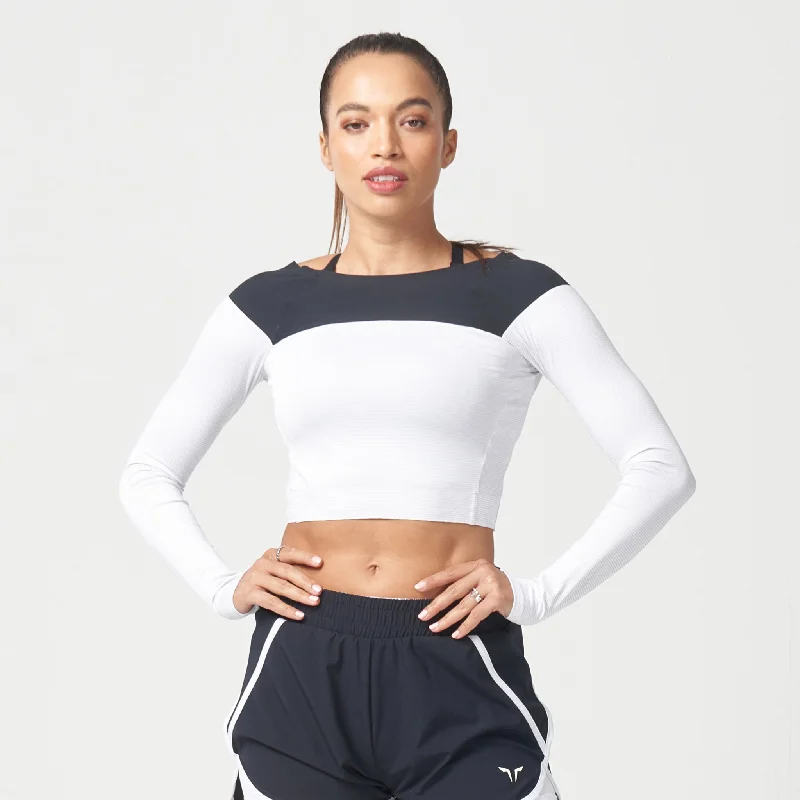Yoga Tops for Core Workouts -LAB360° Impact Crop Top - White