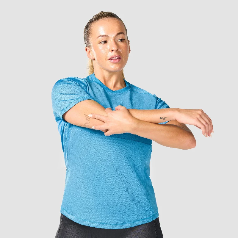 Crop Yoga Tops for Women -LAB360° Power Tee - Cyan Blue
