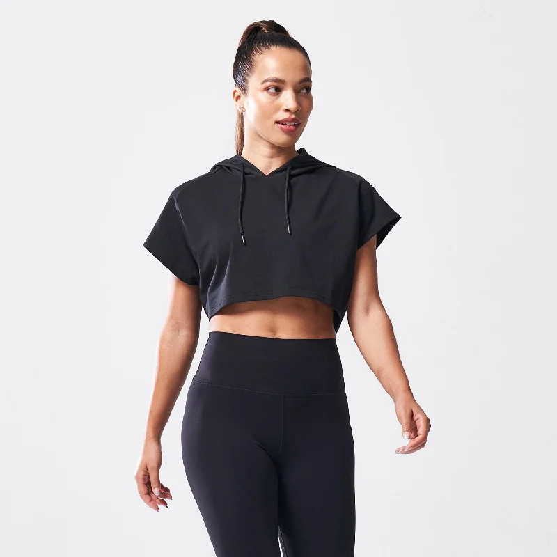 Breathable Yoga Tops for Women -LAB360º Vented Crop Hoodie - Black