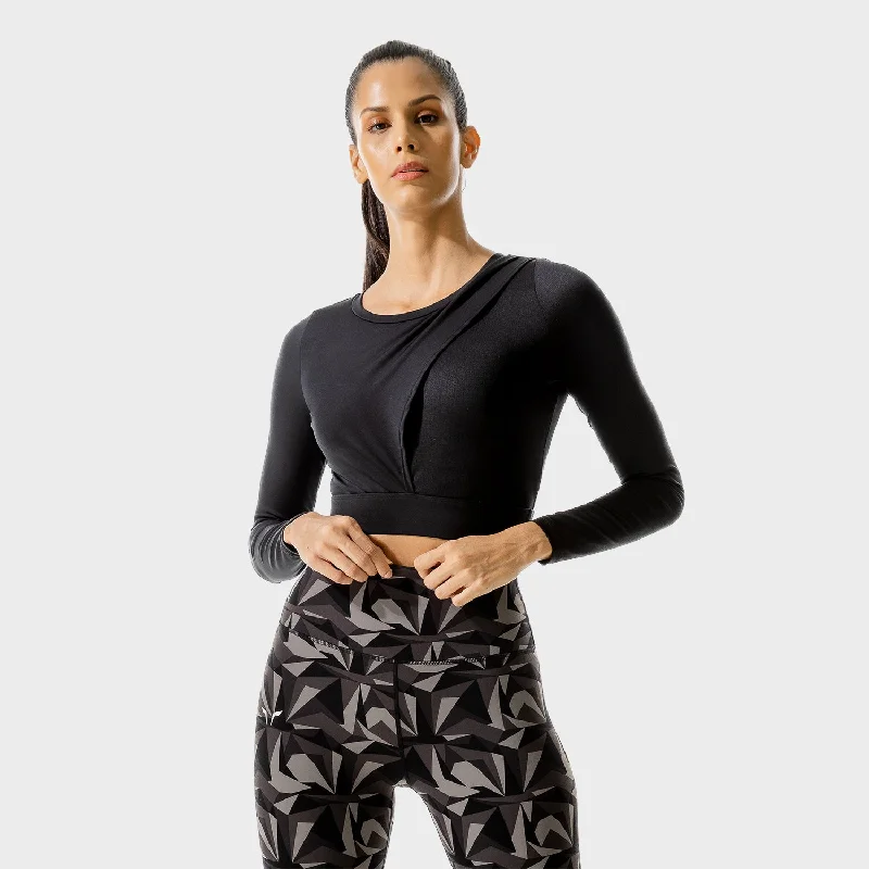 Yoga Tops for Studio and Training -LAB360° Wrap Top - Black