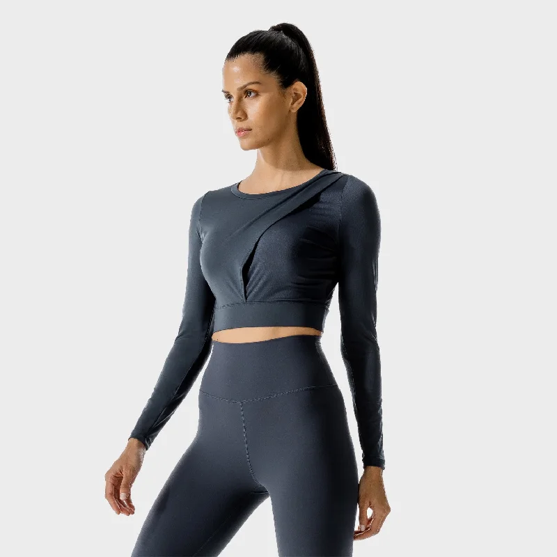 Lightweight Yoga Tops for Warm Weather -LAB360° Wrap Top - Blue Nights