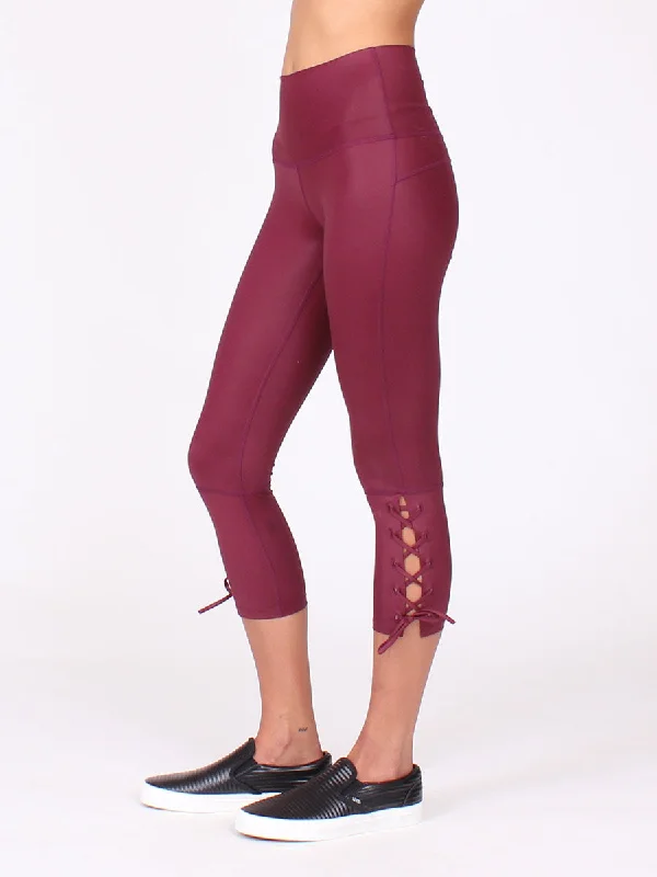 Soft, Stretchable Yoga Pants -Lace Up Capri Bordeaux | Final Sale