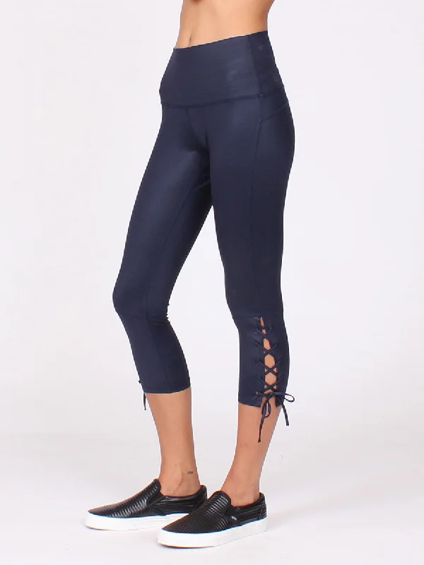 Premium Quality Yoga Pants for All Practices -Lace Up Capri Midnight | Final Sale