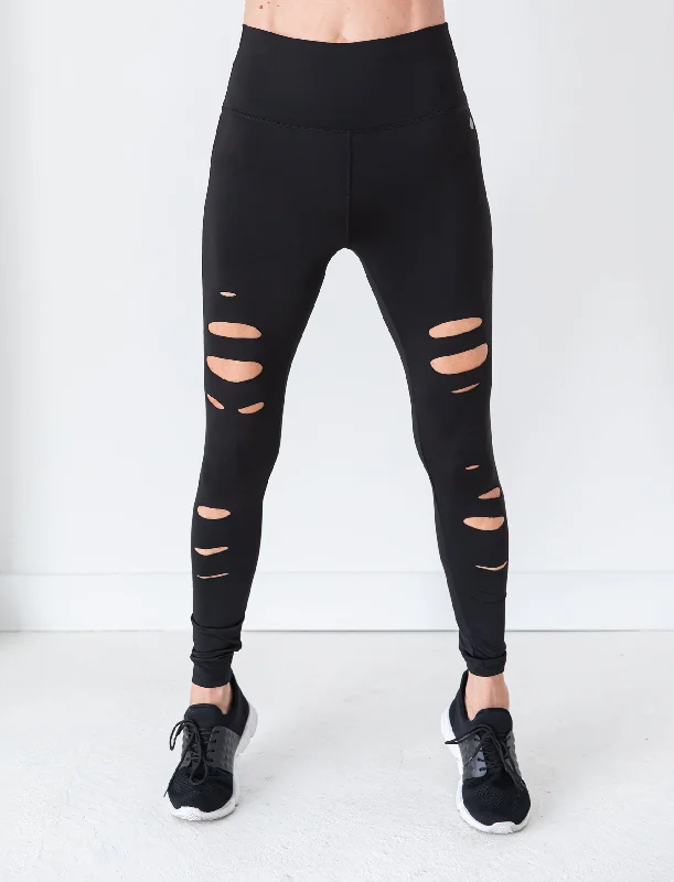 Yoga Pants with Flat Waistband for Comfort -LADIES HIGH RISE DISTRESSED LEGGING
