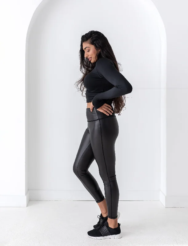 Full Coverage Yoga Pants for Women -LADIES VEGAN LEATHER LEGGING