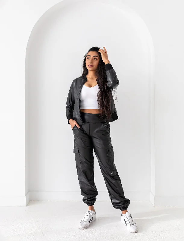 Yoga Pants for Increased Flexibility -LADIES VEGAN LEATHER STUDIO TO STREET JOGGERS