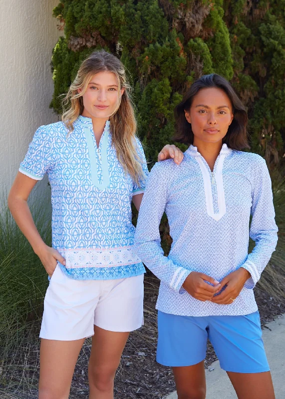Yoga Tops for All-Day Comfort -Lake Como Short Sleeve Collared Quarter Zip