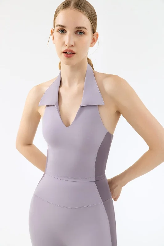 Yoga Bars with Antioxidants -Lapel Halter Neck Open Back Tank Top
