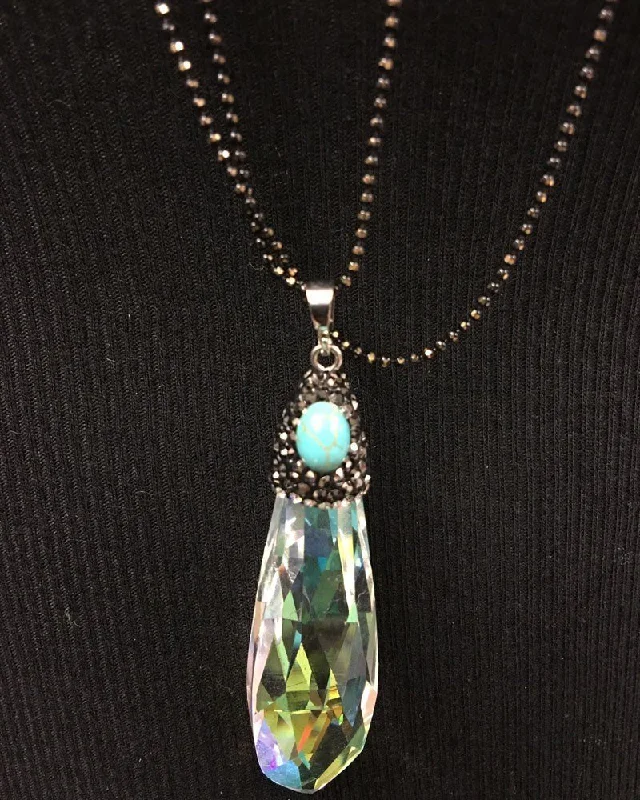 Yoga Shorts for Maximum Comfort -Large Crystal w/Turq Pendant necklace