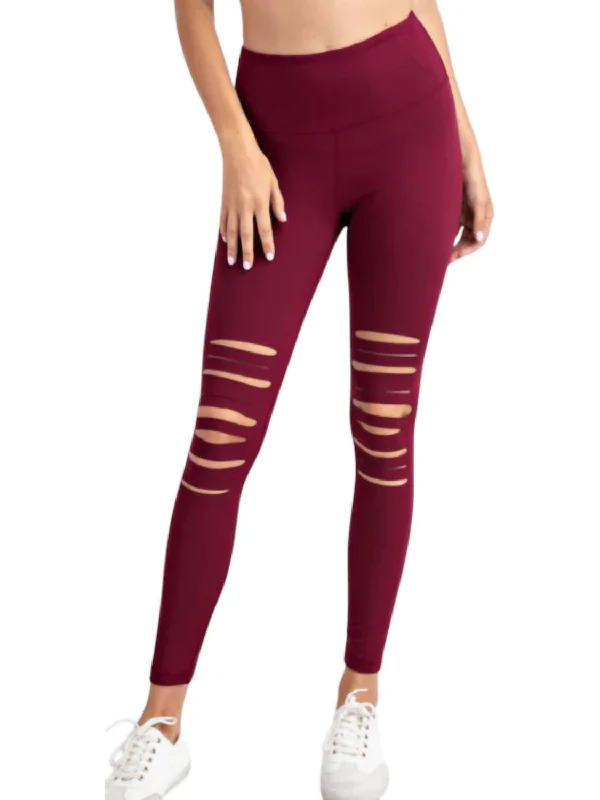 Yoga Shorts for Intense Workouts -Laser Cut Leggings In Burgundy