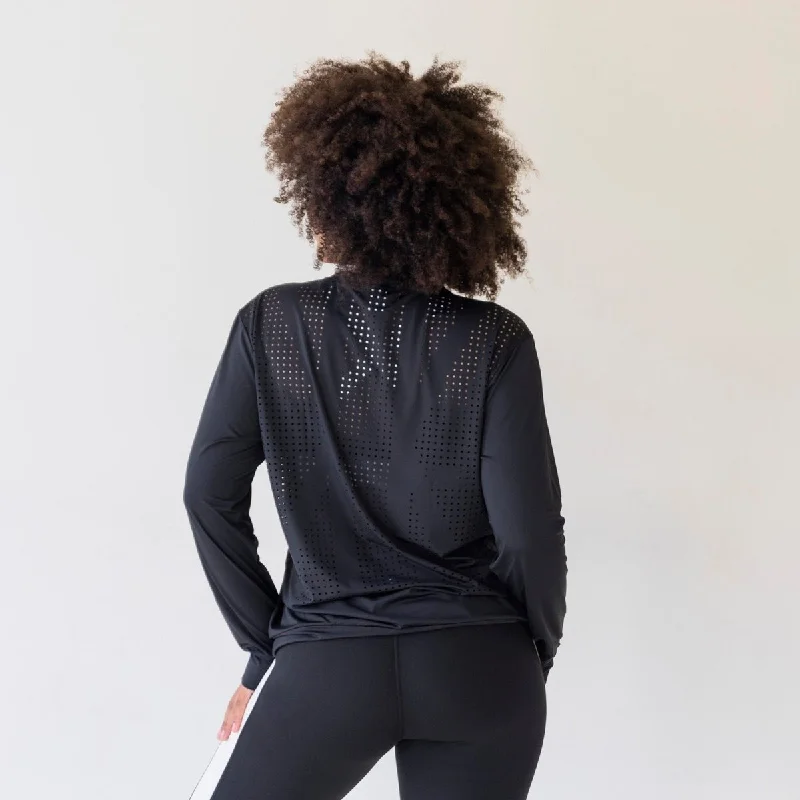 Yoga Tops for Intense Yoga Workouts -Laser Cut Pullover - Black
