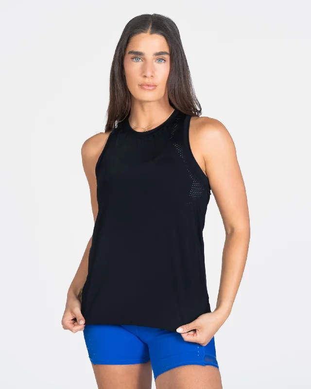 Long Sleeve Yoga Tops -Laser Cut Tank - Black