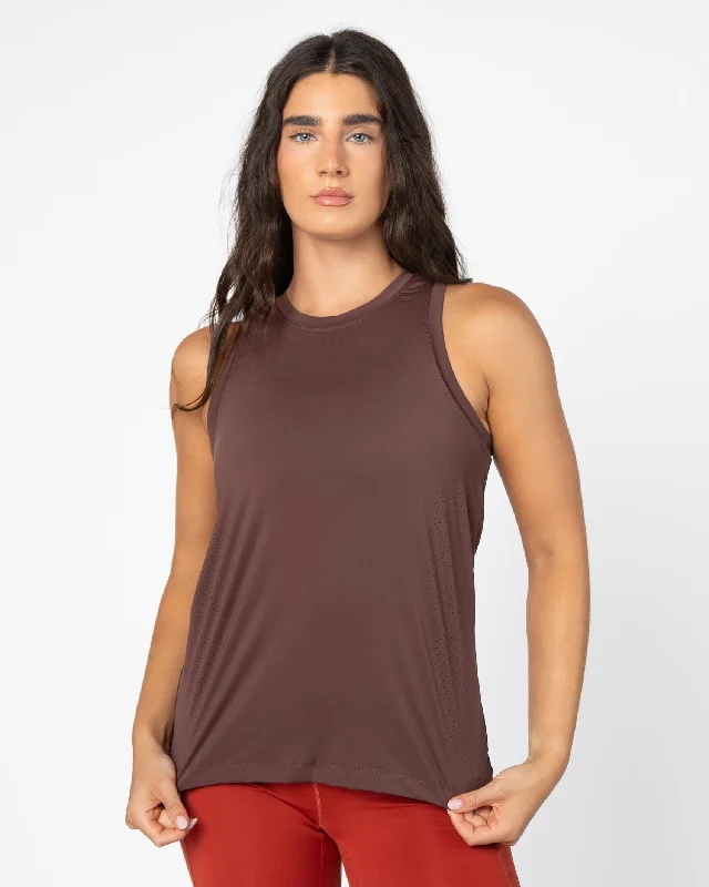 Yoga Tops for High-Intensity Training -Laser Cut Tank - Fossil