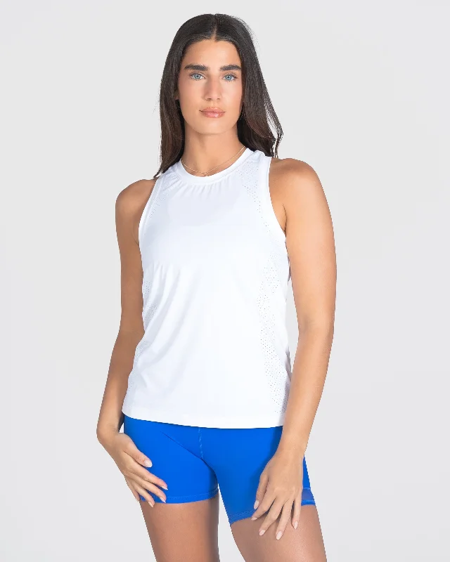 Printed Yoga Tops for Women -Laser Cut Tank - White