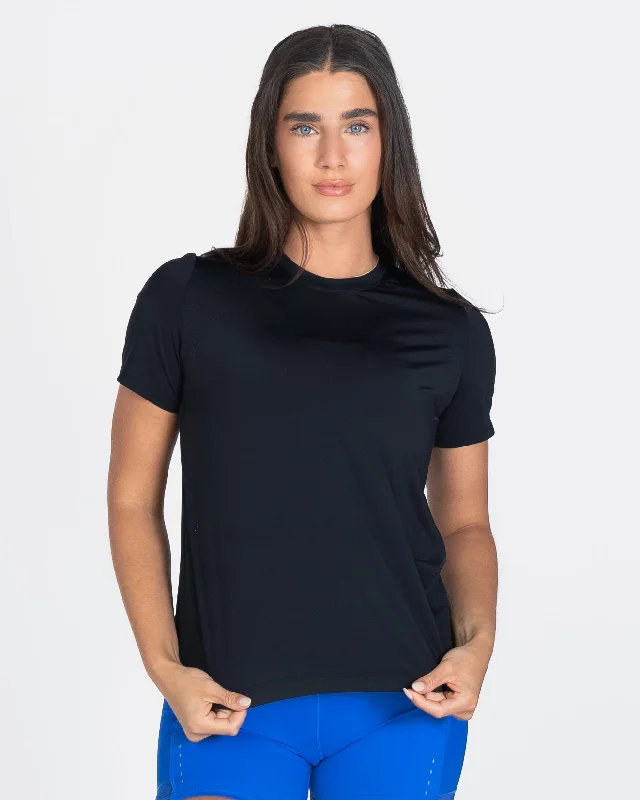Women's Yoga Tops for Power Yoga -Laser Cut Tee - Black