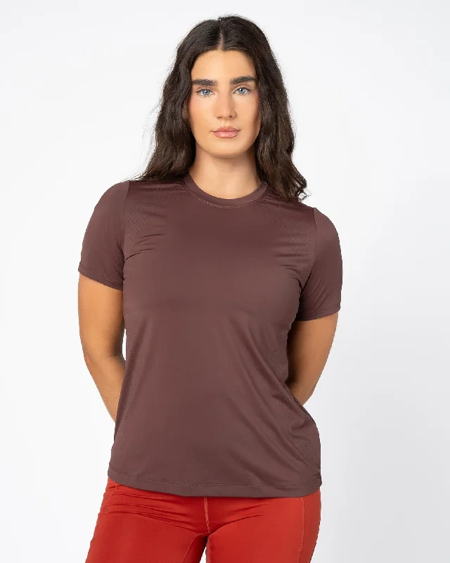 Women's Yoga Tops with Ribbed Fabric -Laser Cut Tee - Fossil