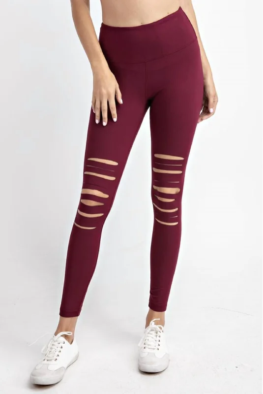 Yoga Shorts for Running and Yoga Workouts -Laser Cut Wide Waist Band Leggings In Burgundy Yoga Shorts for Running and Yoga Workouts -Laser Cut Wide Waist Band Leggings In Burgundy
