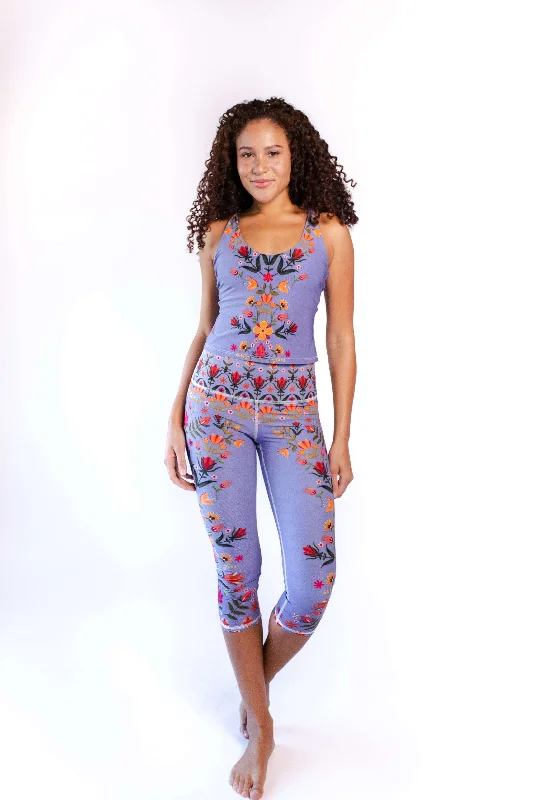 Fitted Yoga Pants for Women -Lavender Love Printed Yoga Crops