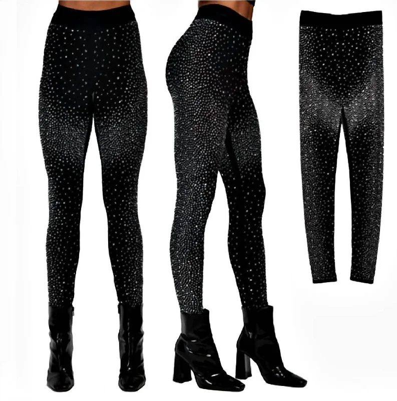 Yoga Shorts for Everyday Use -Leggings With All Over Rhinestones In Black